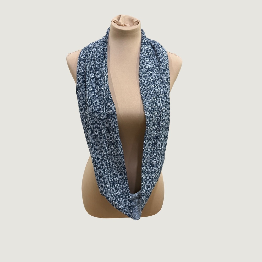 Pure Jill Infinity Scarf Blue White Geometric Pima Cotton OS Coastal Boho Scarf